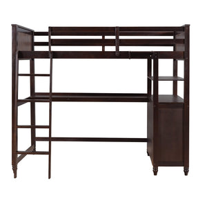 HomeRoots Espresso Twin Loft Bed with Integrated Desk, Shelves & Stylish Storage for Cozy Spaces 606540