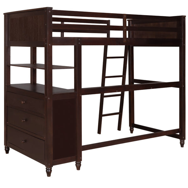 HomeRoots Espresso Twin Loft Bed with Integrated Desk, Shelves & Stylish Storage for Cozy Spaces 606540