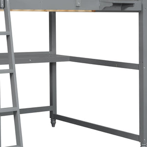 HomeRoots Gray Solid Wood Full Double Loft Bed with Integrated Desk, Spacious Storage, and Modern Design 606541