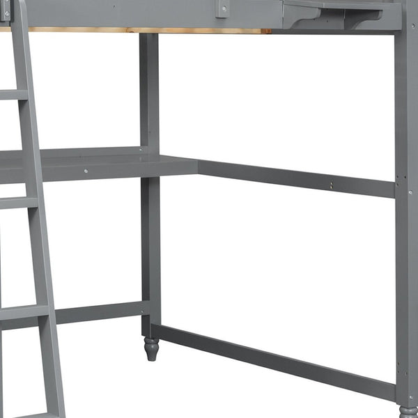 HomeRoots Gray Solid Wood Full Double Loft Bed with Integrated Desk, Spacious Storage, and Modern Design 606541