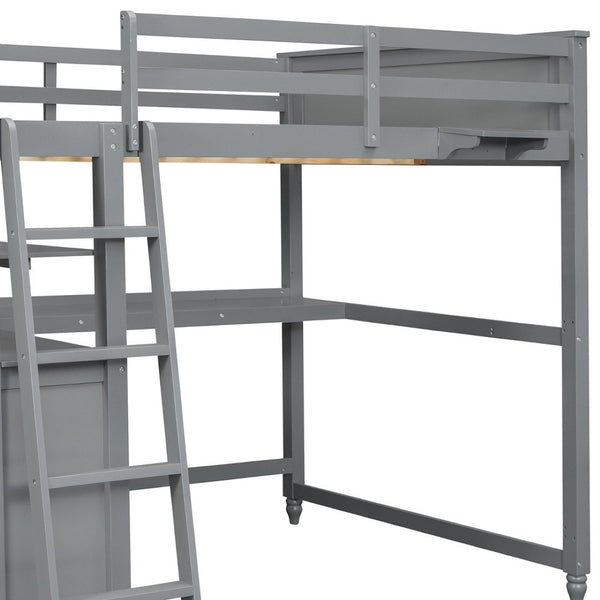HomeRoots Gray Solid Wood Full Double Loft Bed with Integrated Desk, Spacious Storage, and Modern Design 606541