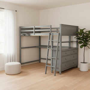 HomeRoots Gray Solid Wood Full Double Loft Bed with Integrated Desk, Spacious Storage, and Modern Design 606541