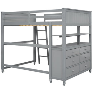 HomeRoots Gray Solid Wood Full Double Loft Bed with Integrated Desk, Spacious Storage, and Modern Design 606541