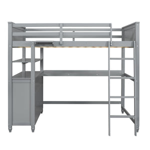 HomeRoots Gray Solid Wood Full Double Loft Bed with Integrated Desk, Spacious Storage, and Modern Design 606541