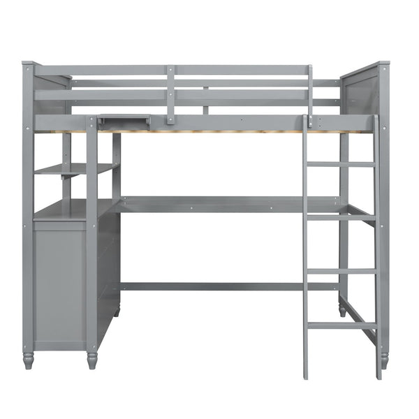 HomeRoots Gray Solid Wood Full Double Loft Bed with Integrated Desk, Spacious Storage, and Modern Design 606541