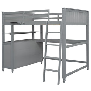 HomeRoots Gray Solid Wood Full Double Loft Bed with Integrated Desk, Spacious Storage, and Modern Design 606541