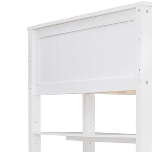 HomeRoots White Solid Wood Full Double Loft Bed with Integrated Desk & Ample Storage for Space-Saving Solutions 606542