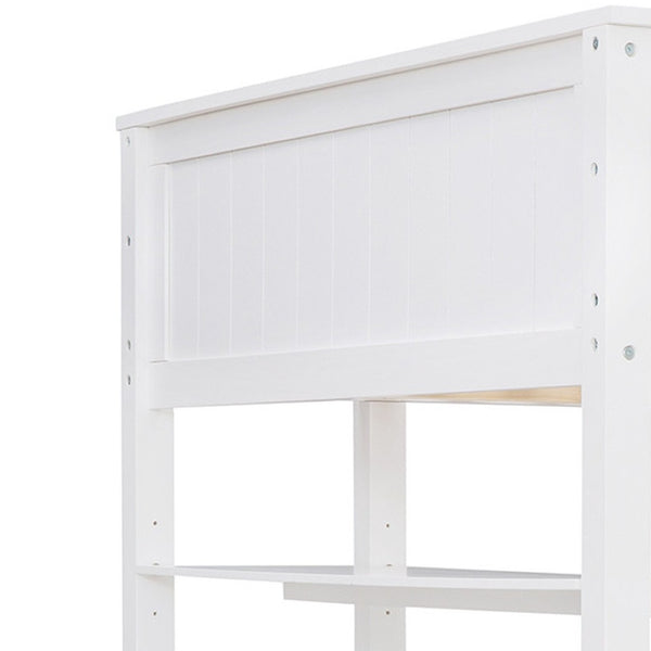 HomeRoots White Solid Wood Full Double Loft Bed with Integrated Desk & Ample Storage for Space-Saving Solutions 606542