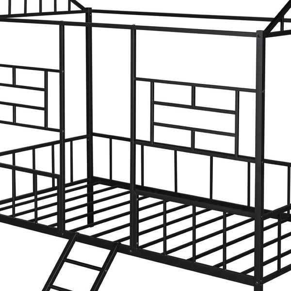 HomeRoots Black Canopy Metal Twin Loft Bed with Integrated Stairs - Space-Saving Design for Stylish Bedrooms 606544