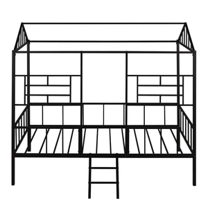 HomeRoots Black Canopy Metal Twin Loft Bed with Integrated Stairs - Space-Saving Design for Stylish Bedrooms 606544