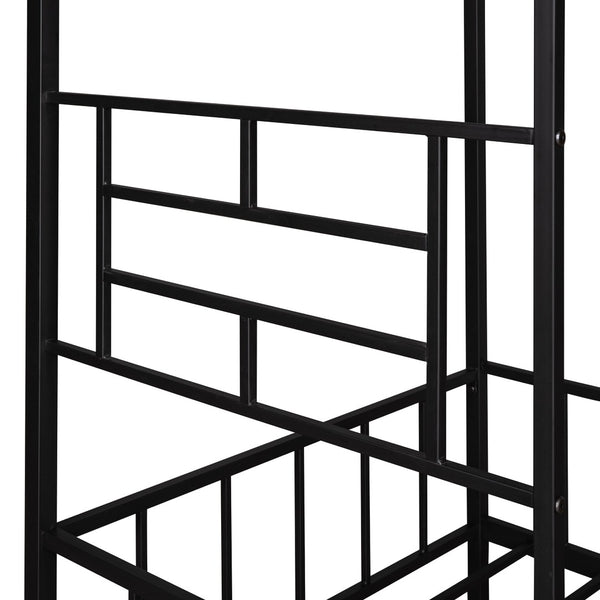 HomeRoots Black Canopy Metal Twin Loft Bed with Integrated Stairs - Space-Saving Design for Stylish Bedrooms 606544