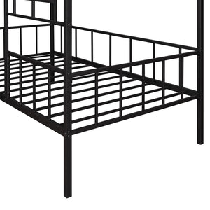 HomeRoots Black Canopy Metal Twin Loft Bed with Integrated Stairs - Space-Saving Design for Stylish Bedrooms 606544