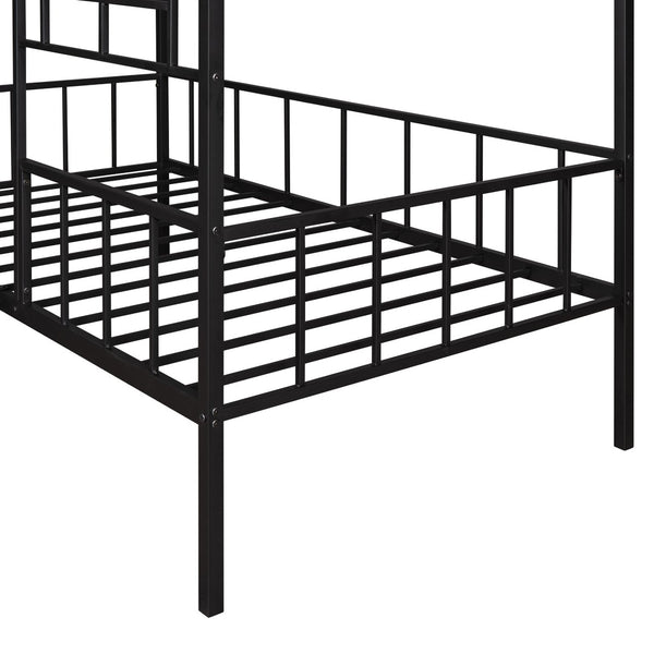 HomeRoots Black Canopy Metal Twin Loft Bed with Integrated Stairs - Space-Saving Design for Stylish Bedrooms 606544