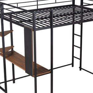 HomeRoots Black Slat Metal Full Double Loft Bed with Integrated Desk - Space-Saving, Stylish, Durable Design 606545