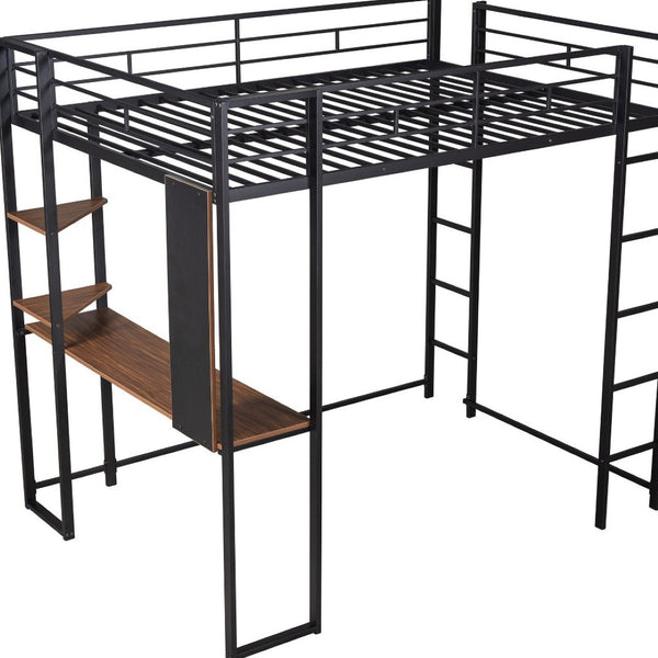 HomeRoots Black Slat Metal Full Double Loft Bed with Integrated Desk - Space-Saving, Stylish, Durable Design 606545