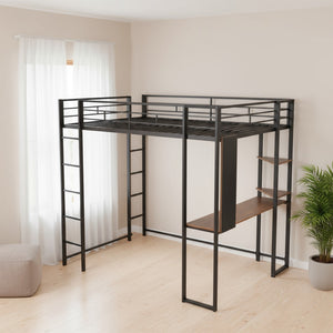 HomeRoots Black Slat Metal Full Double Loft Bed with Integrated Desk - Space-Saving, Stylish, Durable Design 606545
