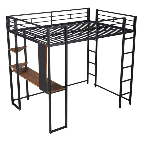 HomeRoots Black Slat Metal Full Double Loft Bed with Integrated Desk - Space-Saving, Stylish, Durable Design 606545