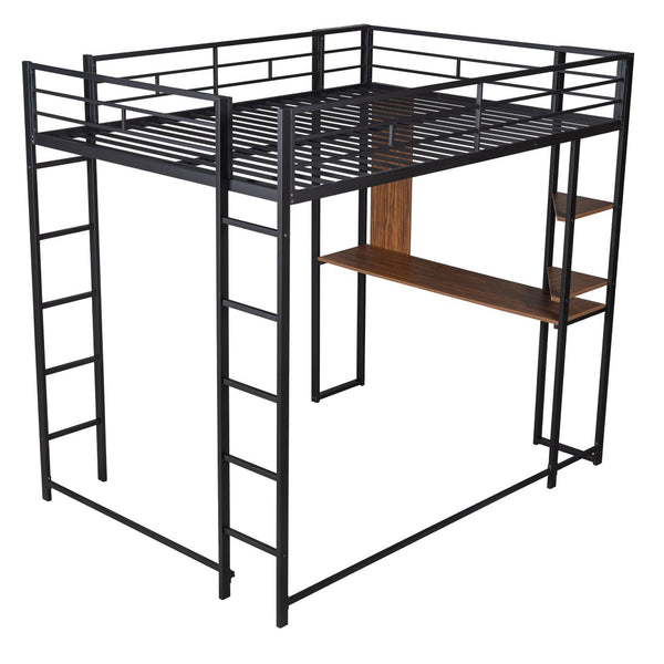 HomeRoots Black Slat Metal Full Double Loft Bed with Integrated Desk - Space-Saving, Stylish, Durable Design 606545