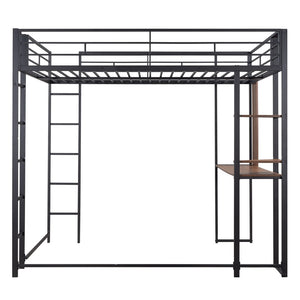 HomeRoots Black Slat Metal Full Double Loft Bed with Integrated Desk - Space-Saving, Stylish, Durable Design 606545