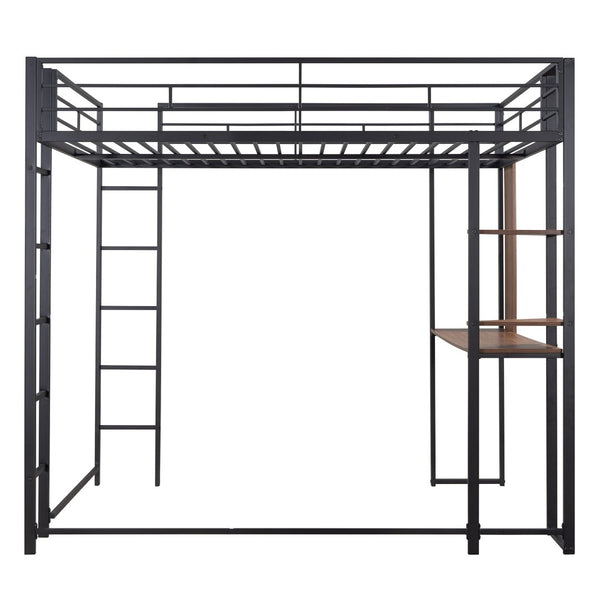HomeRoots Black Slat Metal Full Double Loft Bed with Integrated Desk - Space-Saving, Stylish, Durable Design 606545