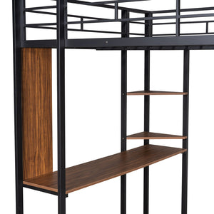 HomeRoots Black Slat Metal Full Double Loft Bed with Integrated Desk - Space-Saving, Stylish, Durable Design 606545