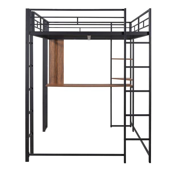 HomeRoots Black Slat Metal Full Double Loft Bed with Integrated Desk - Space-Saving, Stylish, Durable Design 606545