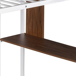 HomeRoots White Metal Loft Bed with Desk Space-Saving Design, Full/Double Size, Durable Support, Stylish Finish 606546