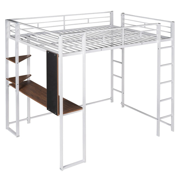 HomeRoots White Metal Loft Bed with Desk Space-Saving Design, Full/Double Size, Durable Support, Stylish Finish 606546