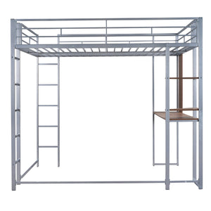 HomeRoots Silver Slat Metal Loft Bed with Desk - Space-Saving Full Double Design for Stylish, Multifunctional Rooms 606547