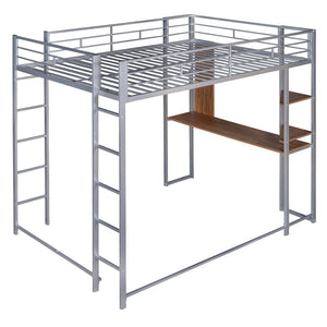 HomeRoots Silver Slat Metal Loft Bed with Desk - Space-Saving Full Double Design for Stylish, Multifunctional Rooms 606547