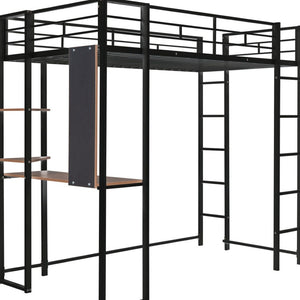 HomeRoots Black Metal Twin Loft Bed with Desk - Space-Saving Design for Small Rooms, Durable & Stylish Solution 606548