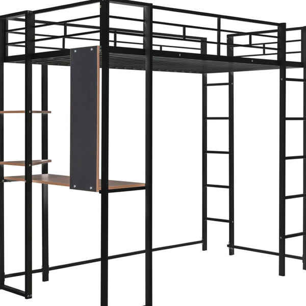 HomeRoots Black Metal Twin Loft Bed with Desk - Space-Saving Design for Small Rooms, Durable & Stylish Solution 606548