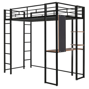 HomeRoots Black Metal Twin Loft Bed with Desk - Space-Saving Design for Small Rooms, Durable & Stylish Solution 606548