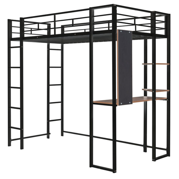 HomeRoots Black Metal Twin Loft Bed with Desk - Space-Saving Design for Small Rooms, Durable & Stylish Solution 606548