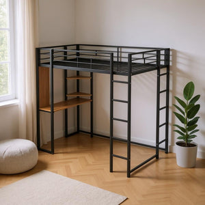 HomeRoots Black Metal Twin Loft Bed with Desk - Space-Saving Design for Small Rooms, Durable & Stylish Solution 606548