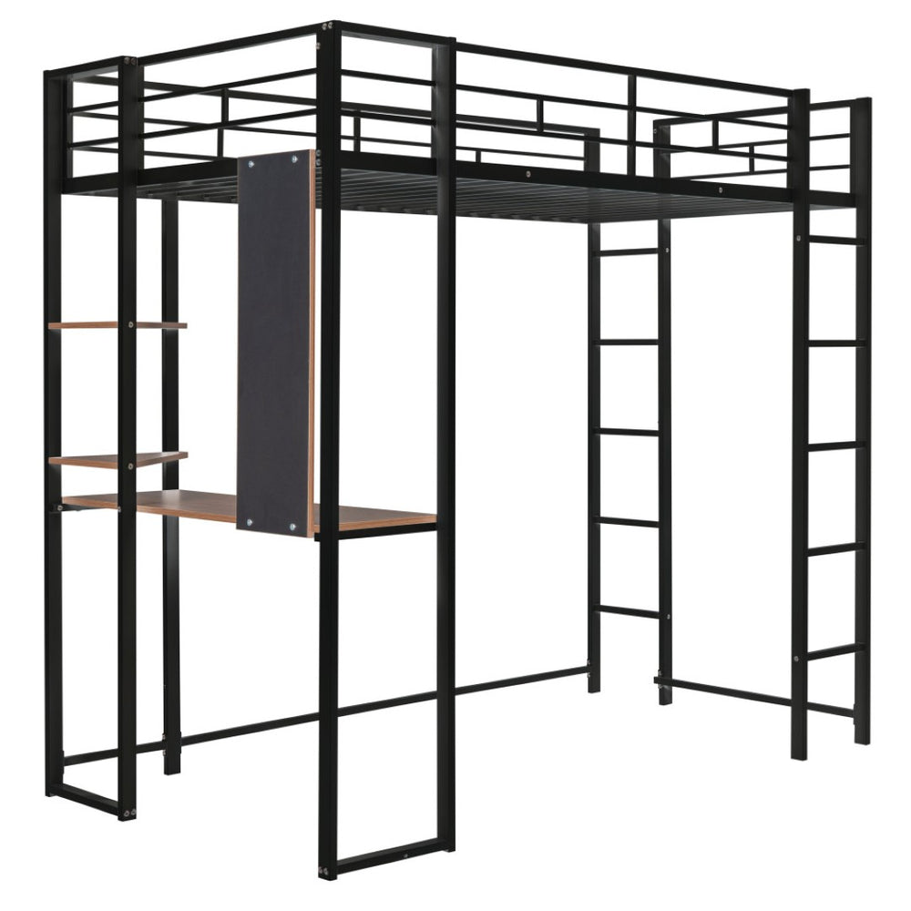 HomeRoots Black Metal Twin Loft Bed with Desk - Space-Saving Design for Small Rooms, Durable & Stylish Solution 606548