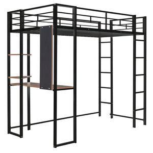 HomeRoots Black Metal Twin Loft Bed with Desk - Space-Saving Design for Small Rooms, Durable & Stylish Solution 606548