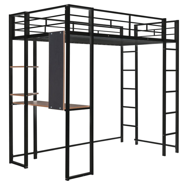 HomeRoots Black Metal Twin Loft Bed with Desk - Space-Saving Design for Small Rooms, Durable & Stylish Solution 606548