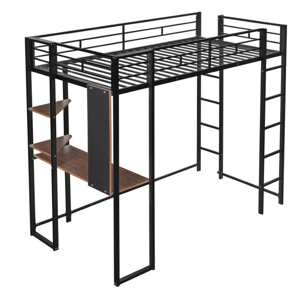 HomeRoots Black Metal Twin Loft Bed with Desk - Space-Saving Design for Small Rooms, Durable & Stylish Solution 606548