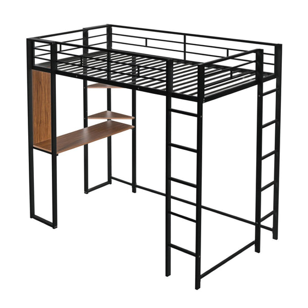 HomeRoots Black Metal Twin Loft Bed with Desk - Space-Saving Design for Small Rooms, Durable & Stylish Solution 606548