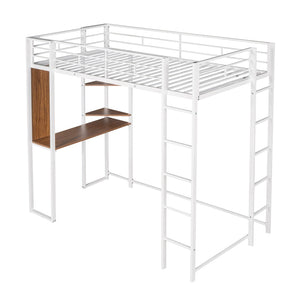 HomeRoots White Slat Metal Twin Loft Bed with Integrated Desk – Stylish Space-Saving Design for Sleep & Study 606549