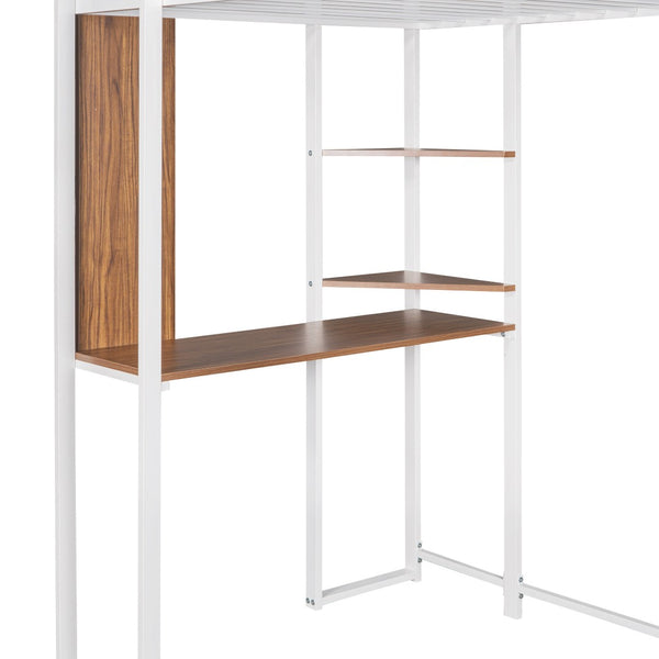 HomeRoots White Slat Metal Twin Loft Bed with Integrated Desk – Stylish Space-Saving Design for Sleep & Study 606549