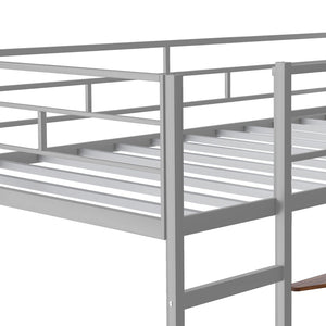 HomeRoots Silver Metal Twin Loft Bed with Desk, Shelves & Under-Bed Storage – Space-Saving Solution for All! 606550