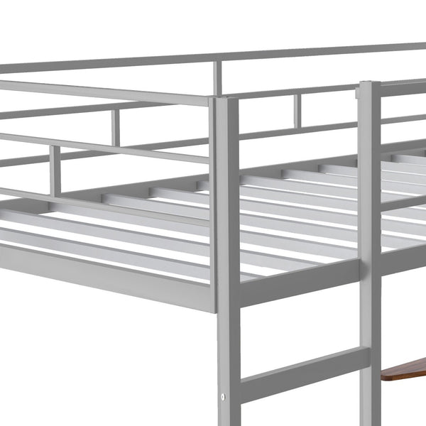 HomeRoots Silver Metal Twin Loft Bed with Desk, Shelves & Under-Bed Storage – Space-Saving Solution for All! 606550