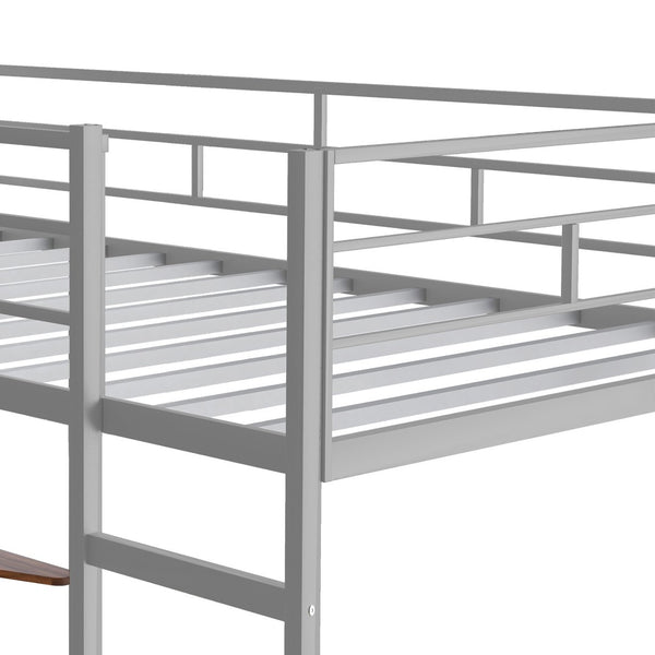 HomeRoots Silver Metal Twin Loft Bed with Desk, Shelves & Under-Bed Storage – Space-Saving Solution for All! 606550