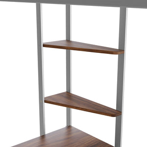 HomeRoots Silver Metal Twin Loft Bed with Desk, Shelves & Under-Bed Storage – Space-Saving Solution for All! 606550