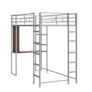 HomeRoots Silver Metal Twin Loft Bed with Desk, Shelves & Under-Bed Storage – Space-Saving Solution for All! 606550