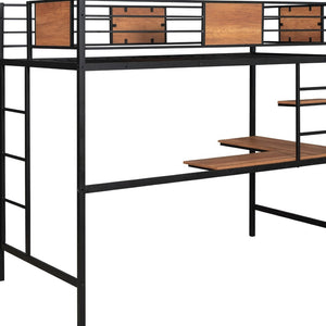 HomeRoots Black Slat Metal Twin Loft Bed with Built-In Desk - Space-Saving Design for Modern Bedrooms 606551