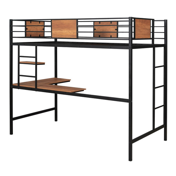 HomeRoots Black Slat Metal Twin Loft Bed with Built-In Desk - Space-Saving Design for Modern Bedrooms 606551