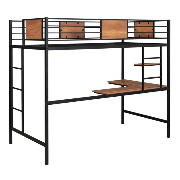HomeRoots Black Slat Metal Twin Loft Bed with Built-In Desk - Space-Saving Design for Modern Bedrooms 606551